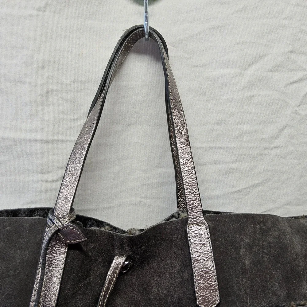 Baldinini Trend‎ Tote Bag Womens Large Gray Suede Shearling Italy Metallic